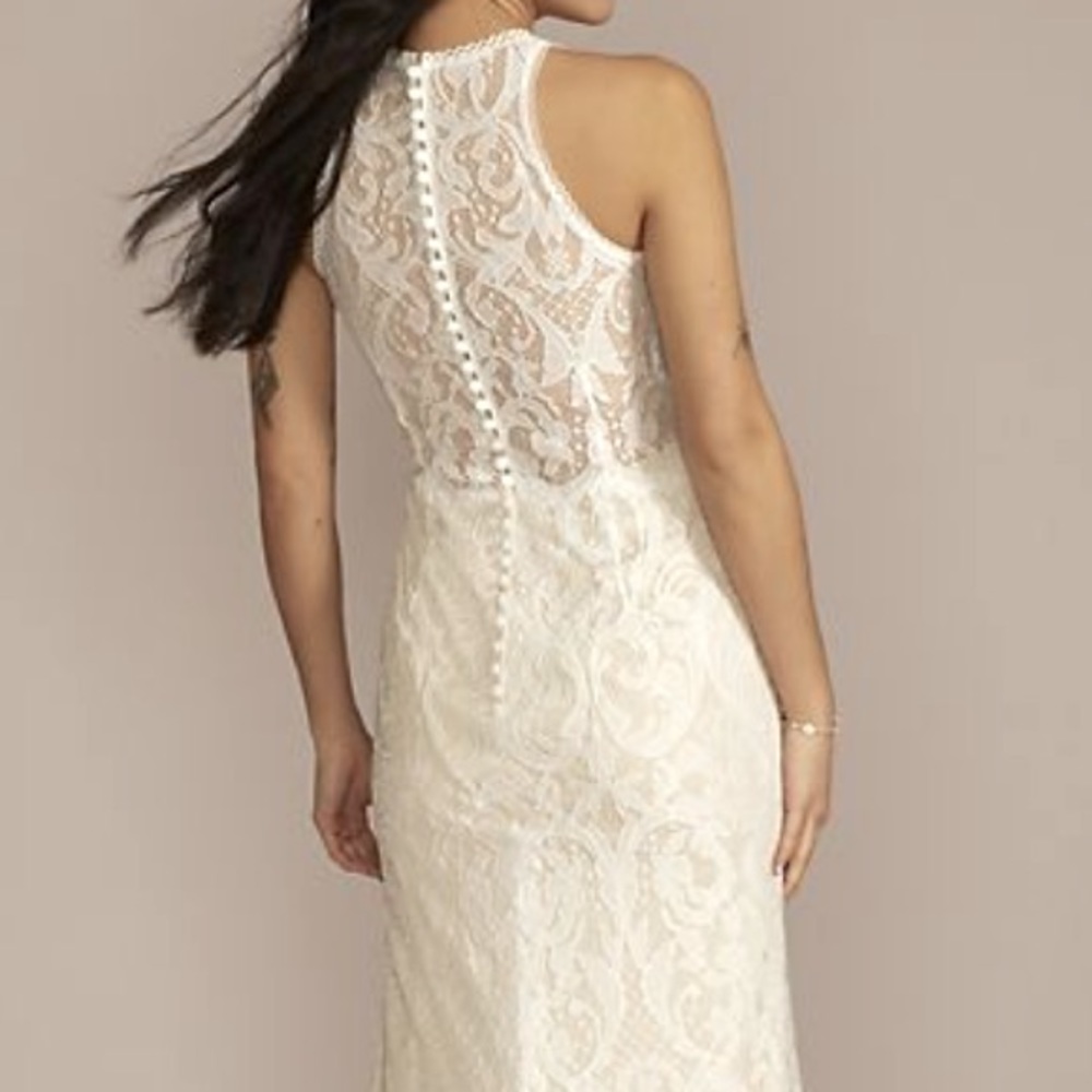 NEW David’s Bridal High Neck Halter Lace Sheath Wedding Dress